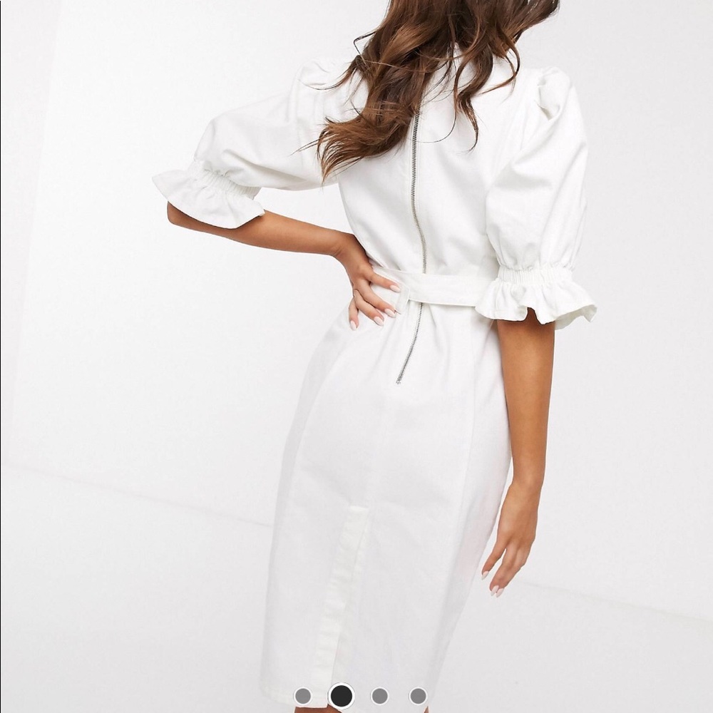 Denim midi dress with puff sleeves